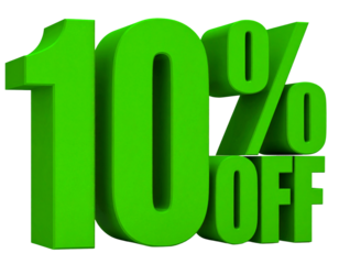 Green 3D 10% OFF Discount Text with Bold Shadow Isolated PNG for Promotions Transparent Background PNG
