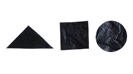 Crumpled green plastic in a circle, square, and triangle shape isolated on transparent background