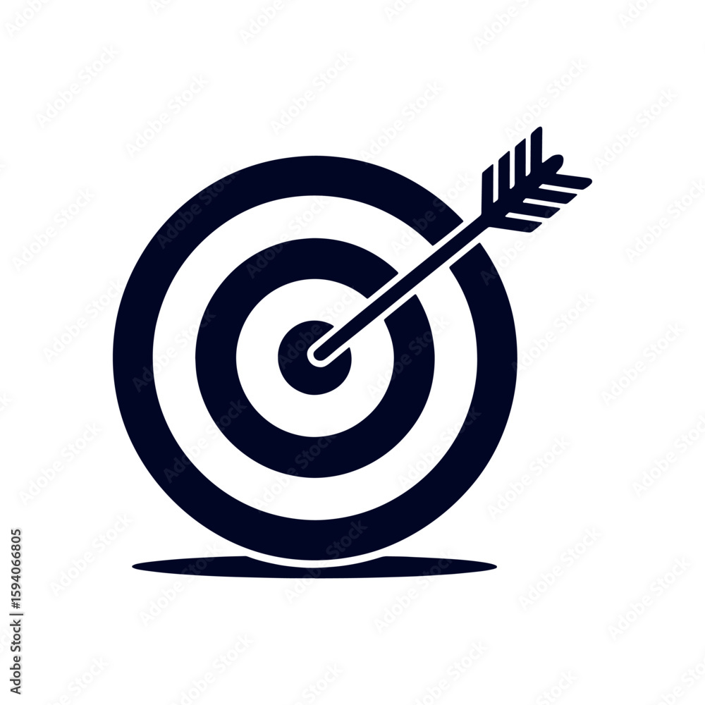 Poster simple yet striking target symbol with arrow in bullseye, symbolizing success, accuracy, and focused