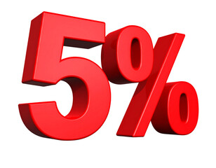  Red Glossy 5% 3D Text Floating Above White Surface Transparent Background PNG