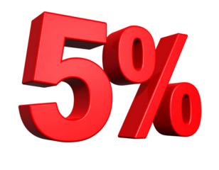 Red Glossy 5% 3D Text Floating Above White Surface Transparent Background PNG