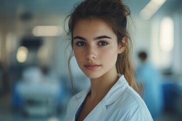 Portrait of a young woman director in a hospital room, demonstrating leadership and expertise in a healthcare setting, Generative AI
