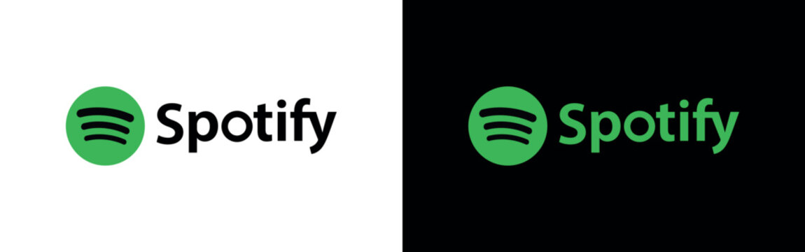Spotify Logo on White and Black Backgrounds. Green Music Streaming Brand Mark Vector for Web, Mobile, and Print
