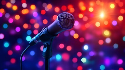 Obraz premium Mic, bokeh light, comedy show look.