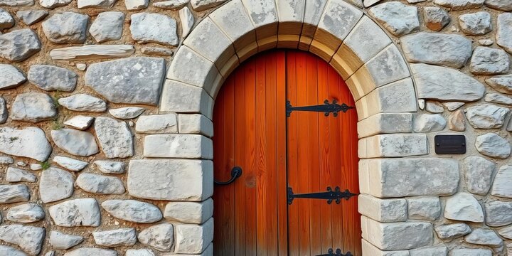 Weathered wooden door, ancient stone archway, Tarasp, Switzerland, brown, architecture