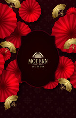 Chinese New Year. Exquisite dark red greeting card with isolated figured frame.