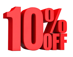  Bold 3D 10% OFF Text Label in Red with Drop Shadow Transparent Background PNG