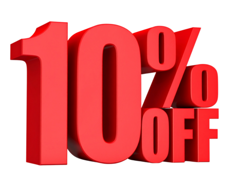  Bold 3D 10% OFF Text Label in Red with Drop Shadow Transparent Background PNG - Powered by Adobe