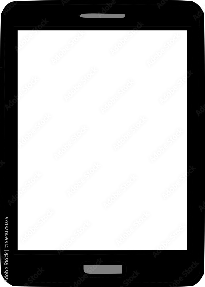 Poster a simple, black outline drawing of a tablet computer, showing its rectangular shape and basic featur