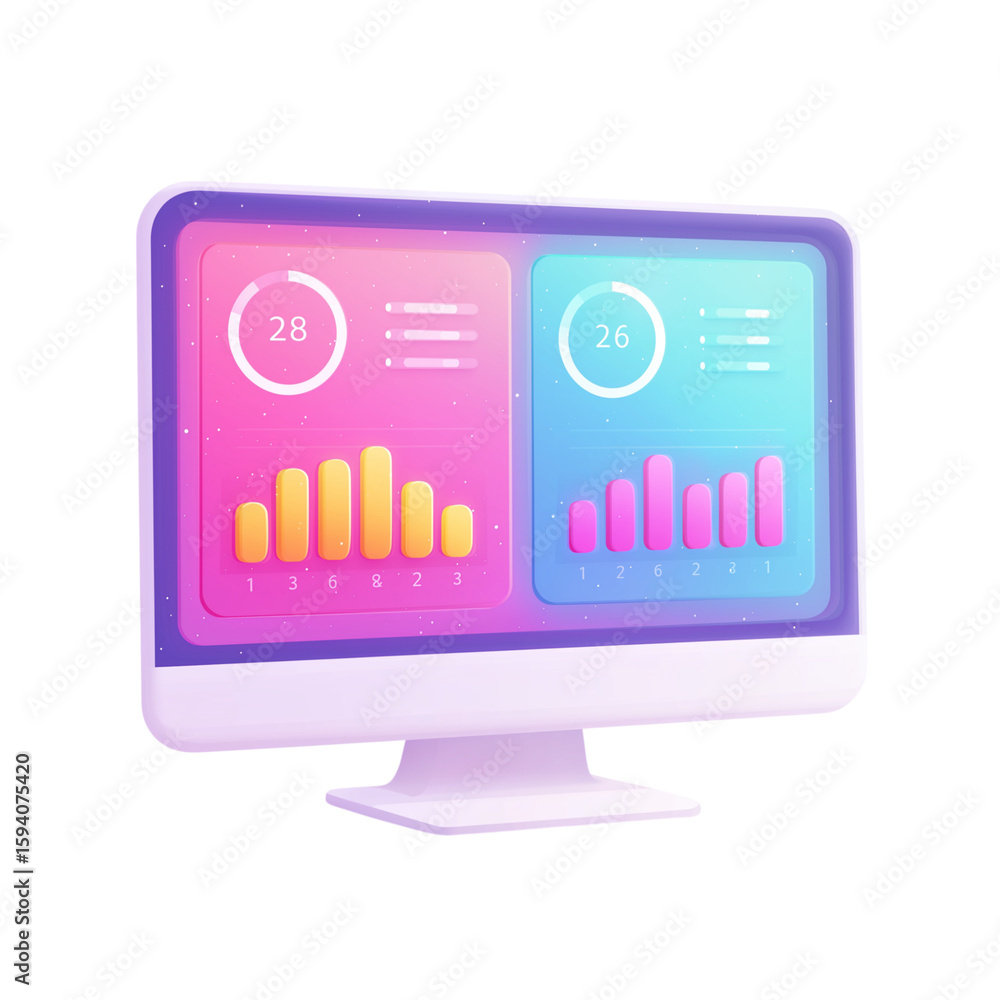 Leinwandbilder modern computer displaying colorful data graphs and analytics isolated on transparent background