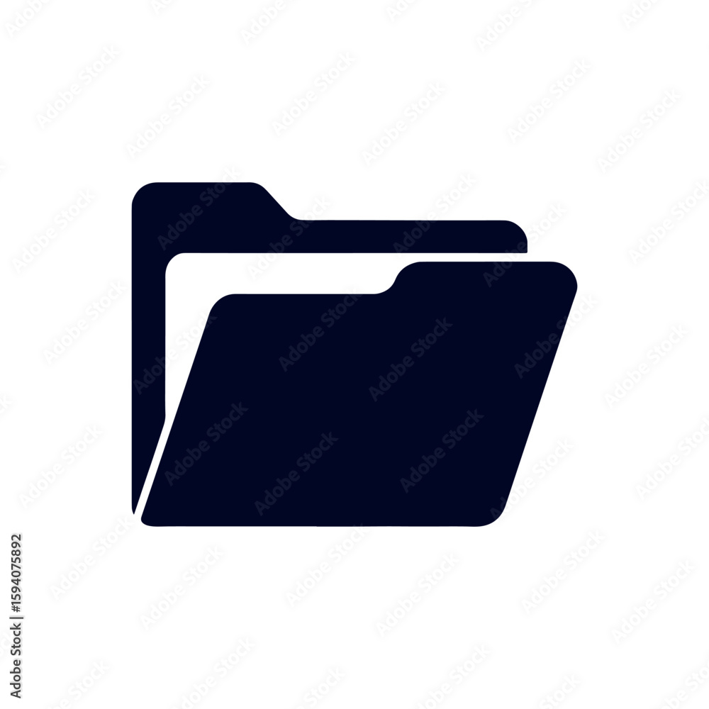 Poster digital file storage icon design featuring a simple dark blue folder depicting data management and o