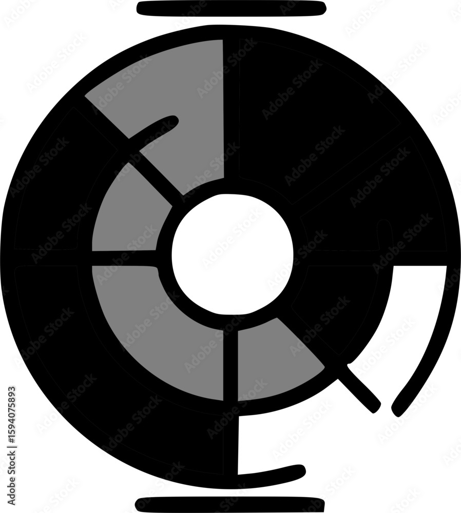 Poster abstract graphic design featuring a segmented circle with black, white, and gray sections.