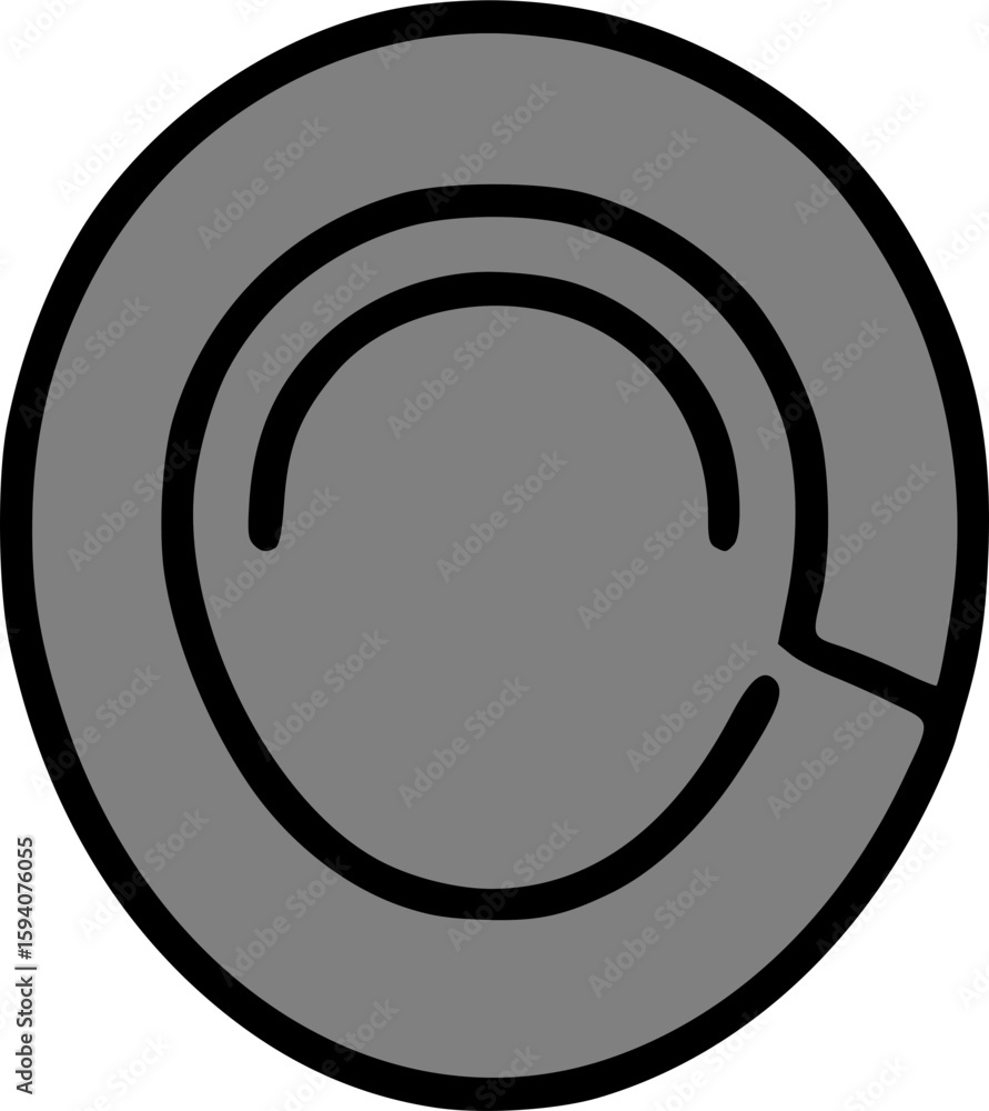 Poster circular gray shape with an incomplete inner circle and black outline.
