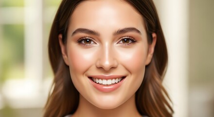 Naklejka premium Close-up portrait of a woman with a beautiful smile.