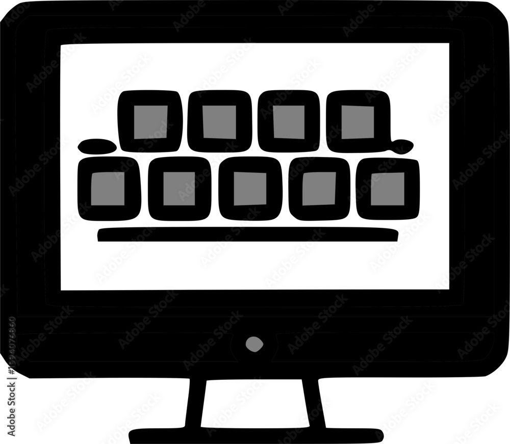 Fototapete Simple black and white illustration of a computer monitor displaying a keyboard layout.