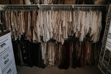 Organized clothing racks, various colors