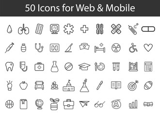 50 Minimal Line Icons for Web & Mobile UI/UX Design