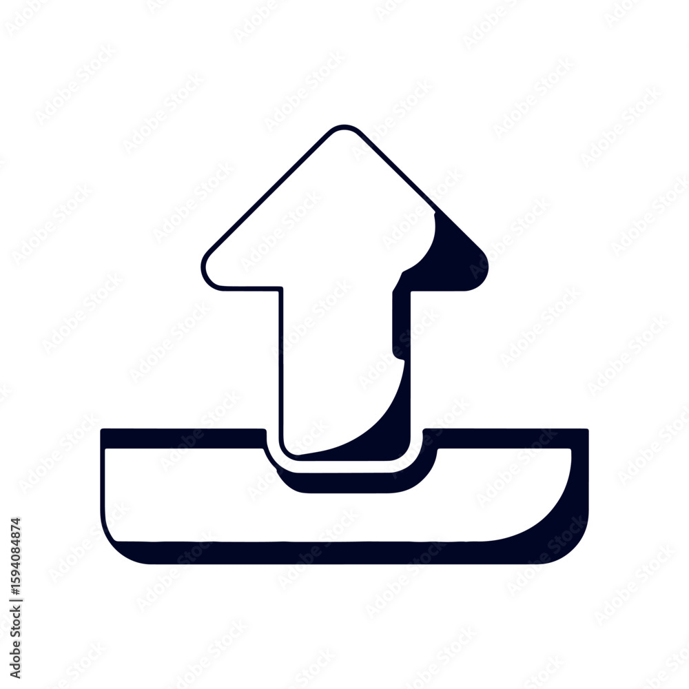 Poster stylized upload icon with a bold outline and shadow depicting data transfer and digital connectivity