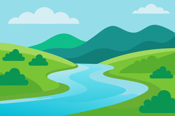 Tranquil River Through Lush Green Countryside