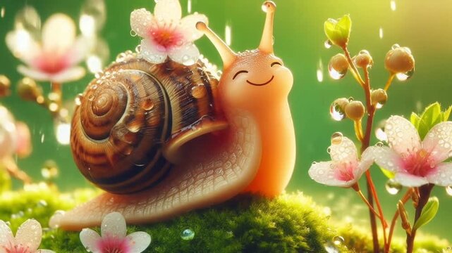 snail with flowers scattered on its shell