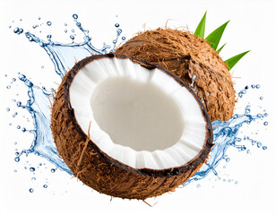  Realistic Splashing Coconut Water with Half Coconut