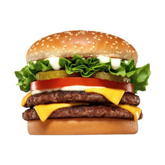 A double cheeseburger on transparent background