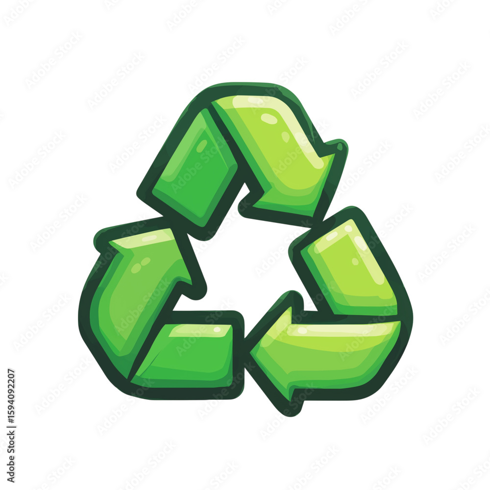 Poster green stylized recycling symbol with arrows in a circular motion isolated on transparent background