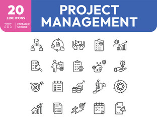 Project Management Line Icons Set: Editable Stroke Vector Graphics.