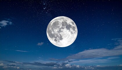 Full Moon in Starry Night Sky Over Clouds &ndash; Tranquil Scene