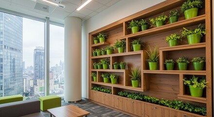 Modern Office Interior with Greenery and Stylish Plant Decor