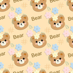 seamless pattern with teddy bears and flowers
