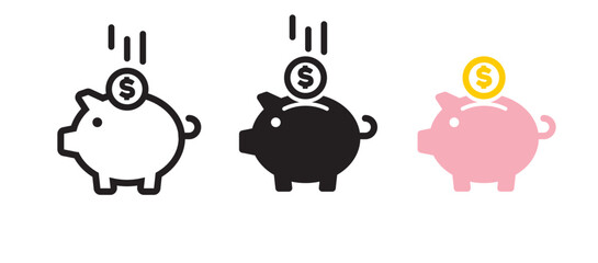 Piggy Bank Vector Icons Set for Savings and Finance