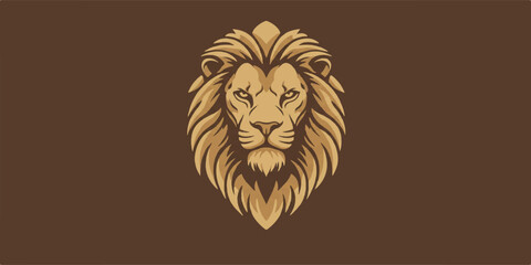 High-quality vector illustration of a lion with bold, clean lines and a stylized flowing mane. Designed in solid gold and brown tones