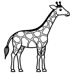 Obraz premium A simple black line vector drawing showcases the elegant form of a giraffe, ideal for designs needing a touch of wild animal charm, suitable for projects focusing on nature or safari themes.