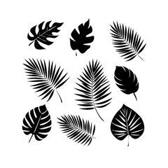 set of black silhouettes of leaves