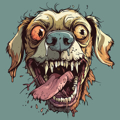 Furious Brown Dog Head Illustration with Exaggerated Expression and Pop Art Style. Funny Canine Portrait
