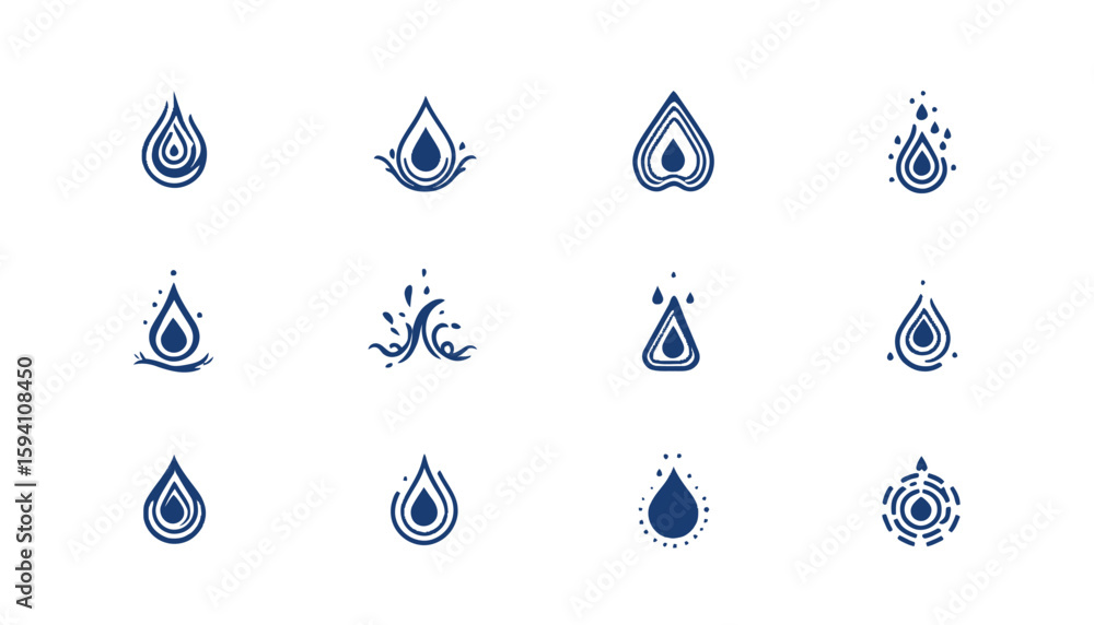 Aufkleber this vector set showcases a collection of unique water drop designs, perfect for adding a refreshing