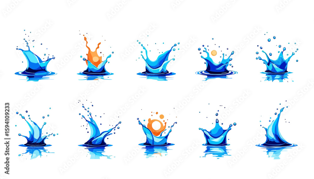 Fototapete a dynamic collection of vector water splash illustrations, rendered in a clean, modern style, perfec