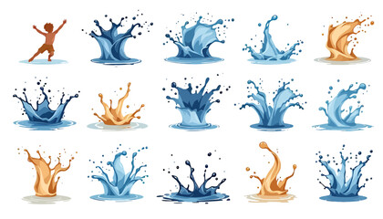 Obraz premium High-quality vector PNG illustrations of water splashes, perfect for adding a refreshing touch to your designs, websites, or presentations. These versatile graphics are ideal for various creative
