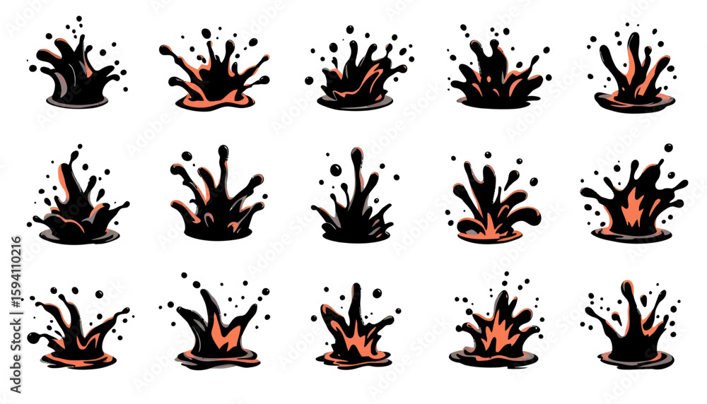 Poster a collection of vector illustrations showcasing dynamic water splash designs in various shapes and s