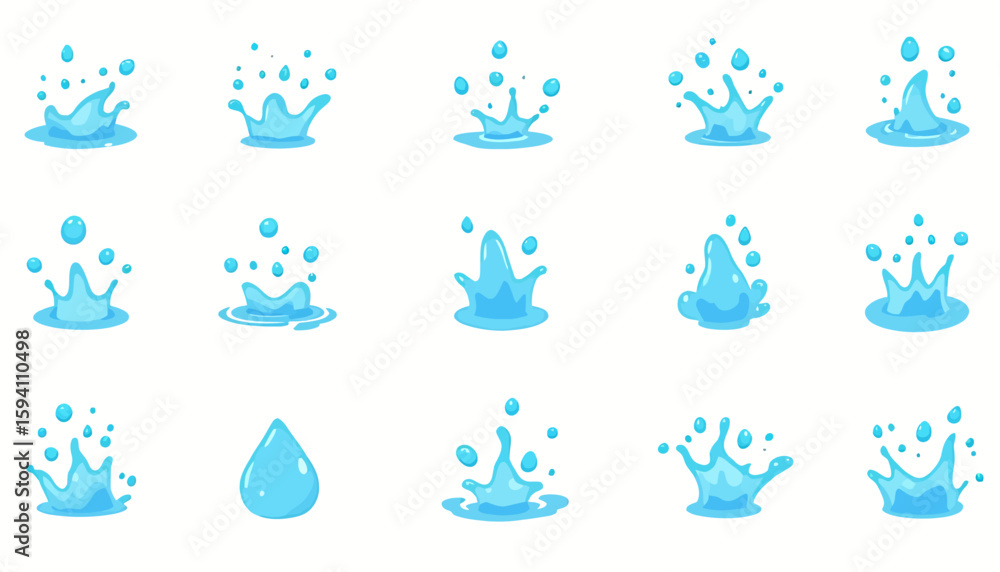Fototapete this vector art showcases a dynamic collection of water splash illustrations, rendered in a clean, m