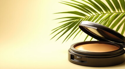 Compact powder container with a tropical leaf.