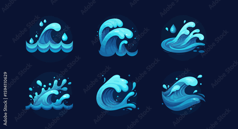 Poster high-quality vector png illustrations of water splashes, perfect for adding dynamic aquatic elements