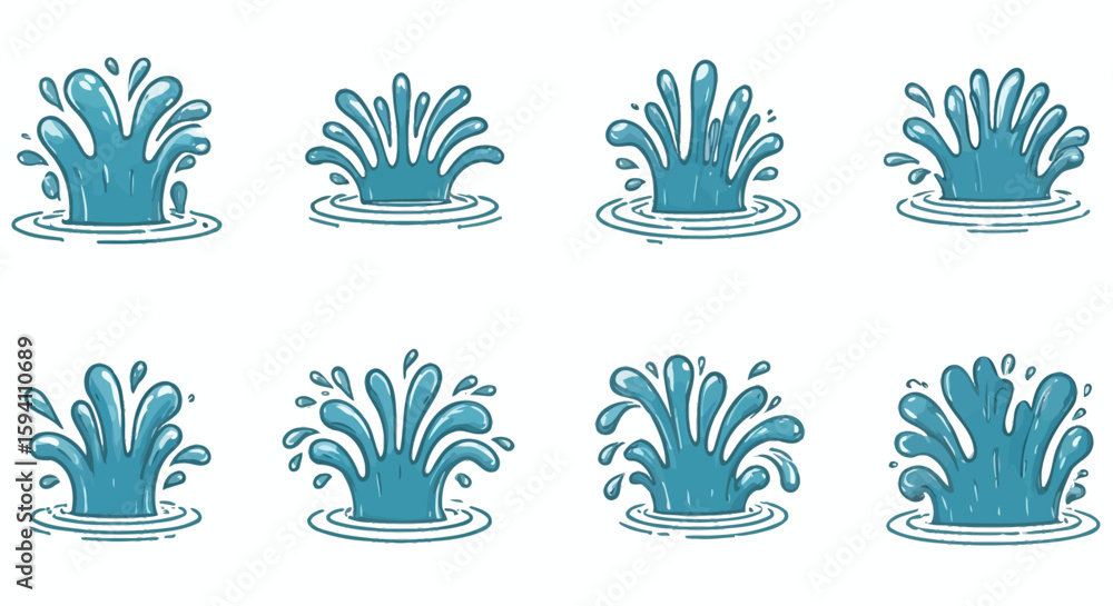 Poster collection of vector water splash illustrations in various shapes and styles, providing versatile gr