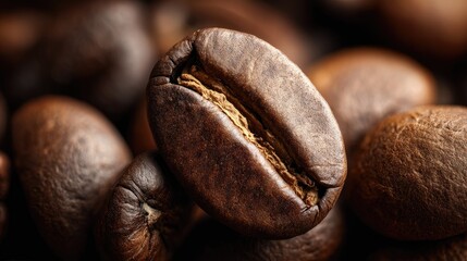 Close-up view of a single coffee bean.
