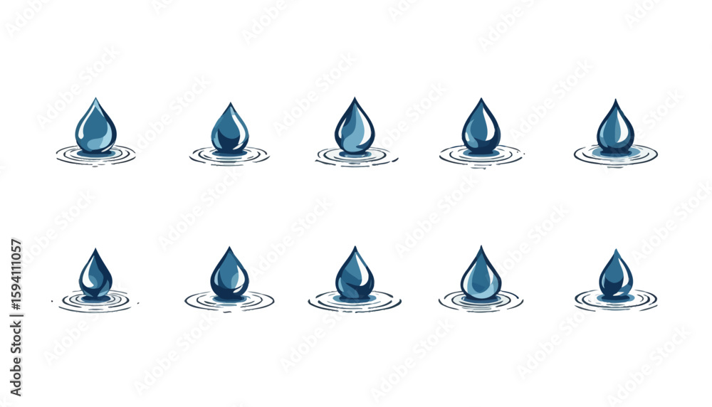 Fototapete isolated vector illustration depicting a dynamic water splash effect in various shapes, rendered as 