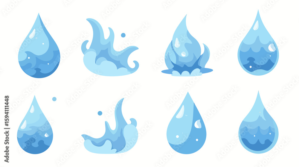 Poster a collection of vector water splash elements in various shapes and styles, perfect for adding a refr