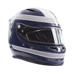 Sleek dark blue racing helmet with white and pink stripes isolated on transparent background