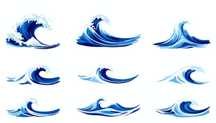 Naklejka premium High-quality vector PNG illustrations of stylized ocean waves, perfect for adding a dynamic aquatic element to your designs, websites, or presentations. These versatile graphics are ideal for