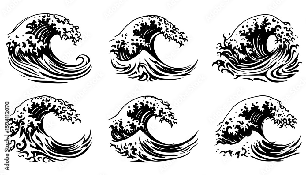 Poster high-quality vector png illustrations of stylized water splashes, perfect for adding a dynamic aquat